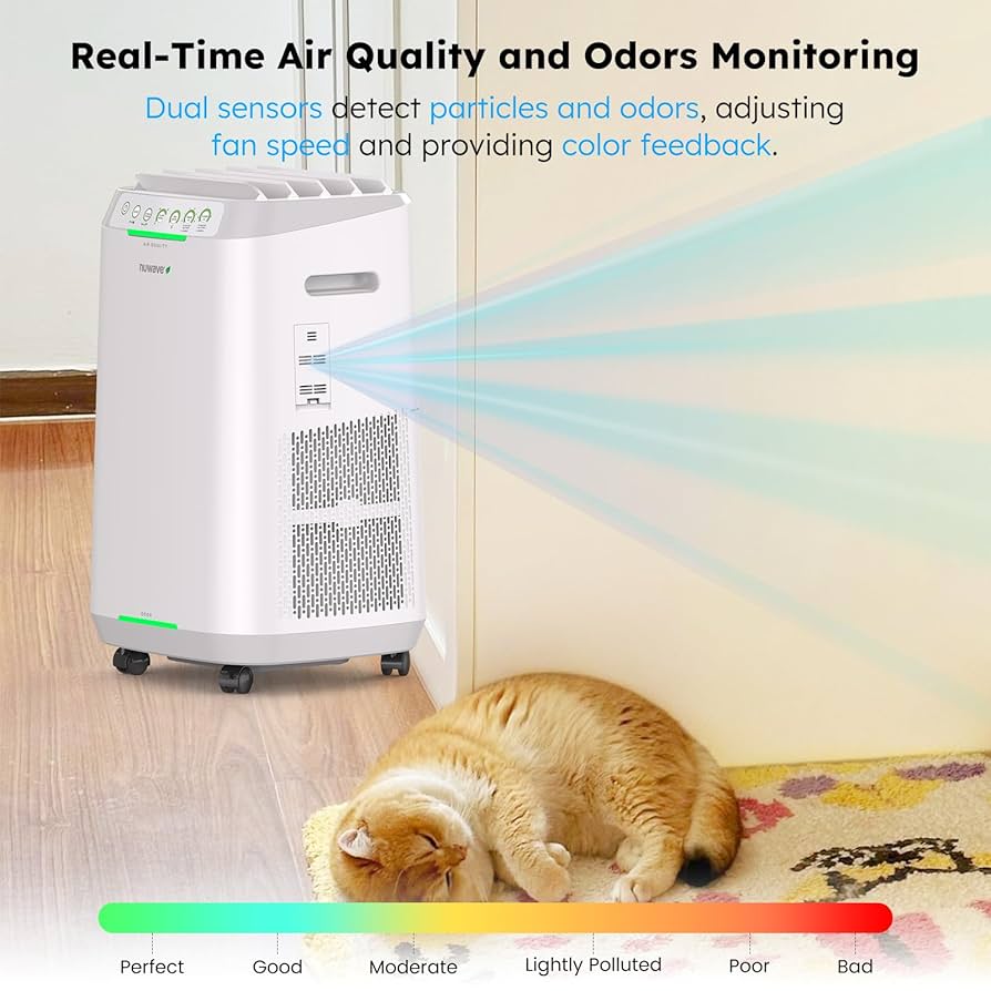 A cat sleeping soundly with Nuwave Air Purifier On