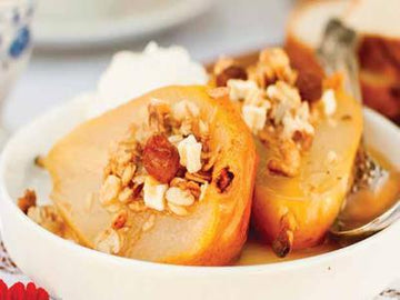 Roasted Bosc Pears with Granola White Chocolate