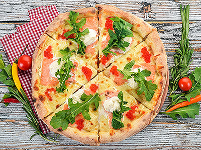 White Pizza with Smoked Salmon and Caviar