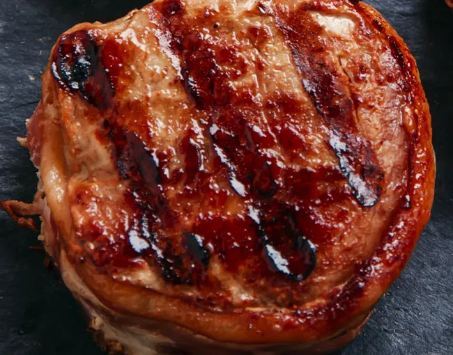 Seared Bacon Wrapped Molasses Glazed Filet Mignon