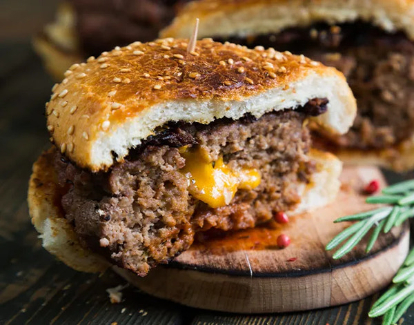 Air-Fried Herb and Cheese-Stuffed Burgers