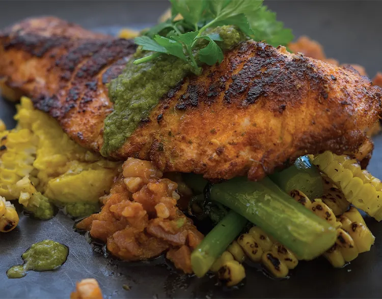 Cajun Salmon with Mustard Greens