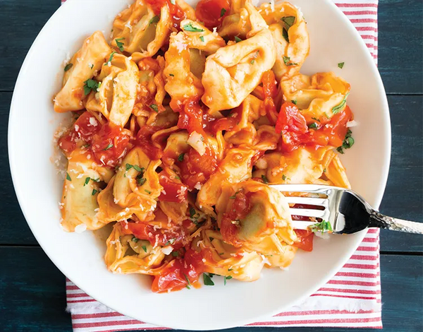 Roasted Red Pepper Sauce Over Tortellini