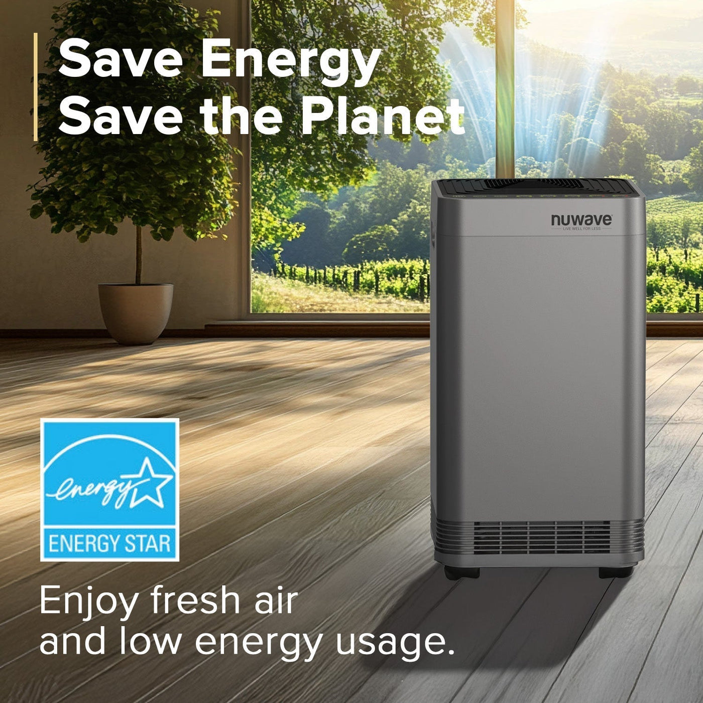 Eco-friendly NuWave Forever Plus Smart Air Purifier in a home setting