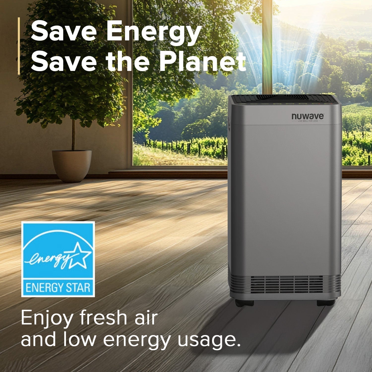 Eco-friendly NuWave Forever Plus Smart Air Purifier in a home setting