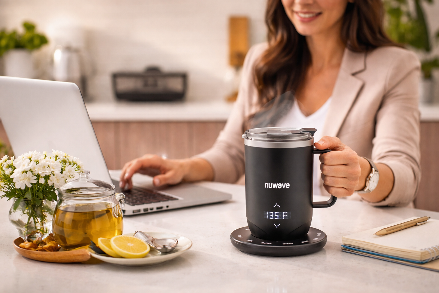 Office lady using NuWave Smart Mug