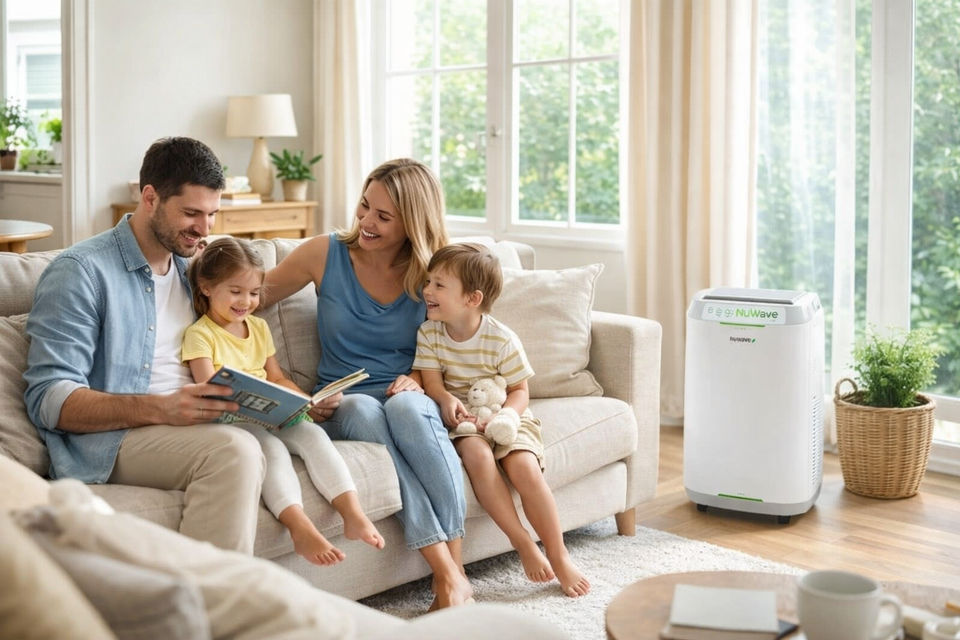 Family enjoy fresh air with NuWave Forever smart air purifier