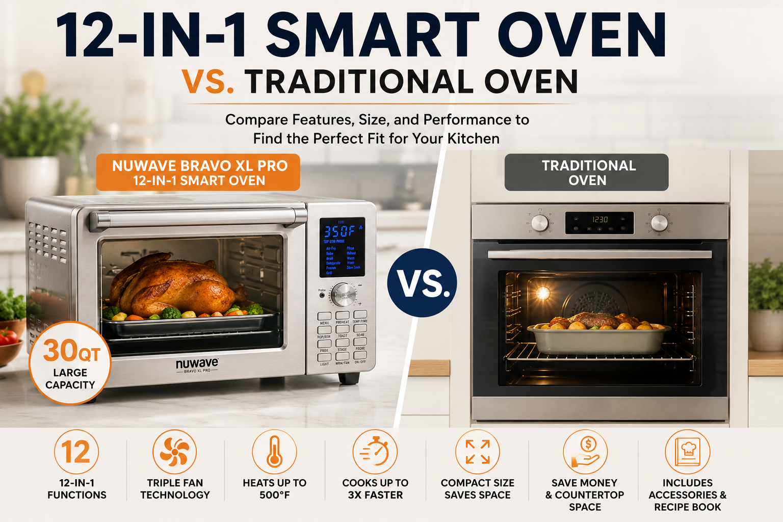 NuWave Bravo XL Pro Smart Oven vs Traditional Oven Comparison in Modern Kitchen